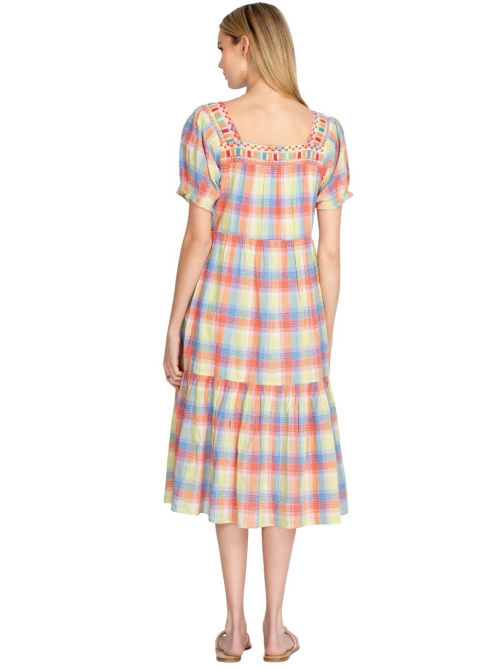 Like New Johnny Was Delacey Plaid Square Neck MIDI Dress. Cotton Sz. S Oversized